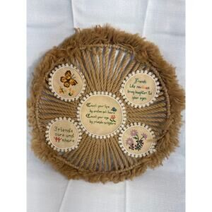 Cross Stitch "friends care and share" 5 in a 14" circle Vintage
